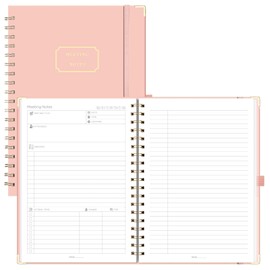 EMSHOI Meeting Notebook for Work - B5 Half Meeting Half Note Planner, 100 Pages, 100GSM Thick Paper, Hardcover, Project Organizer for Women Men Office, Business, Note Taking, 8"x10.2" - Pink