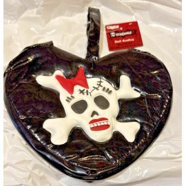 Deceptions Black Heart Shaped Skull & Crossbones Purse Wristlet, Textured, 3D Effect Skull
