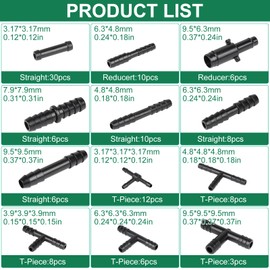 DBREAKS 113 Piece Hose Connector Set, 12 Sizes T-Connector Hose Connector Set, Hose Connector Assortment, Hose Connector Black, for Garden Hose Connection Irrigation System