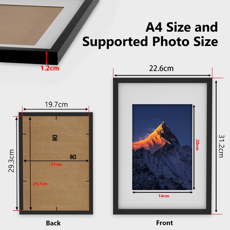 A4 Frame, Wooden A4 Picture Frame, Photo Frame Black with