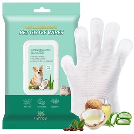 CHPPEY Pet Cleaning and Deodorizing Bathing Grooming Glove Wipes for Dogs and Cats, Extra Thick Nourish Fur No-Rinse Grooming Wipes for Daily Care and Travel, Hypoallergenic, 10 pcs