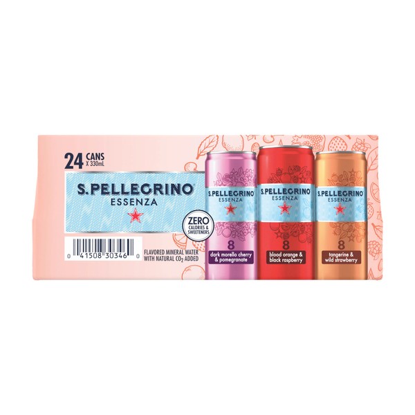 S.Pellegrino Essenza Flavored Mineral Water, Variety Pack Cans, 11.15 Fl Oz, Pack of 24