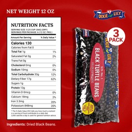 Dixie Lily Black Turtle Beans - Dried Black Beans for Soups, Stews, Chili & More, Non-GMO, Easy to Cook with Quick & Overnight Soak - 12oz, 3 Pack