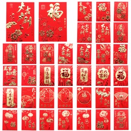 36Pcs Chinese Hong Bao Red Envelopes, Greetings Chinese Money Lucky Red Envelopes for Chinese New Year, Chinese Festival, Hong Bao Cash Red Pockets for Birthday Wedding