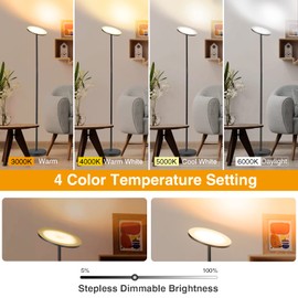 OUTON Floor Lamp, 30W 2400LM LED Modern Torchiere Sky Lamp, Super Bright Dimmable Standing Tall Lamp with 4 Color Temperatures, Remote Touch Control, 1 Hour Timer for Living Room Bedroom Office, Black