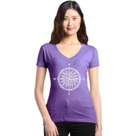shop4ever® Compass Traveling North South East West Women's V-Neck T-Shirt X-Small Heather Purple0