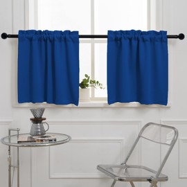 Pickluc Cafe Curtain (Half Window Tier Curtain) 30 Inches Long, Rod Pocket Kitchen Curtain, Short Blackout Curtain for Small Window, 2 Panels, 30" Wide and 30" Length, Blue