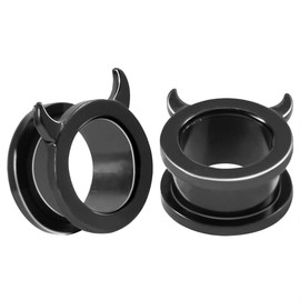Huacan Flesh Tunnel 6 mm 8 mm 10 mm 12 mm 14 mm 16 mm Set Flesh Black Tunnels with Devil Ears Stainless Steel 316L Classic Women Double Flared Women Plugs Expander Women Men 1 Pair, Stainless Steel