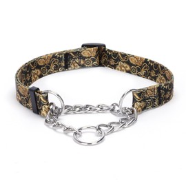 haoyueer Martingale Dog Collar - Stainless Steel Chain, No Pull Training Collar with Flower Design for Large Medium Small Dogs (L, Gold)