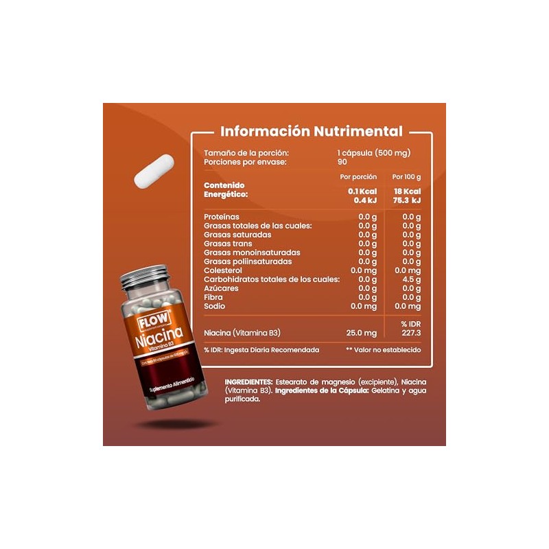 Flow Supplements | Niacina - Vitamina B3 500 Mg -