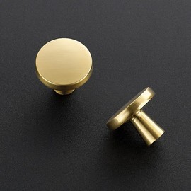 Ravinte 5 Pack Solid Single Hole Kitchen Round Cabinet Knobs Brushed Brass Cabinet Pulls Drawer Knobs Kitchen Cabinet Hardware Kitchen Handles