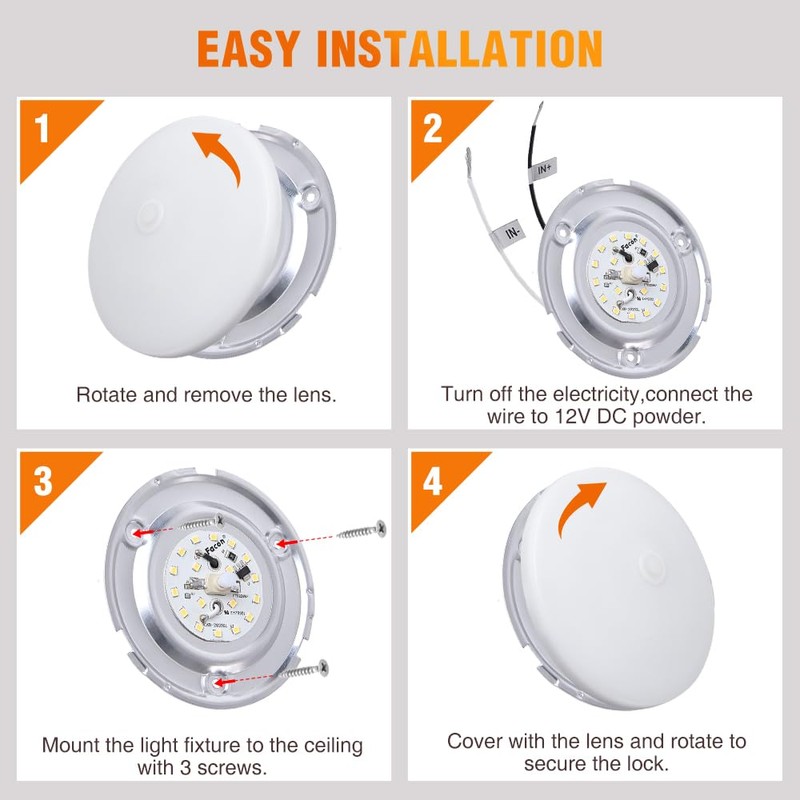 Facon 4.5" LED RV Puck Light Surface Mount - 2Pack,