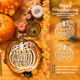 Amyhill 10 Pcs Friendsgiving Table Decor Pumpkin Wooden Cutouts Thanksgiving Place Cards for Table Setting Friendsgiving Party Decorations Plate Sign Thanksgiving Wood Cutouts Centerpiece (Natural)
