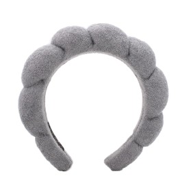 Ycfish Puffy Makeup Headband Spa Headbands for Women Sponge & Terry Towel Cloth Fabric Cute Skincare Headband for Face Washing, Makeup Removal, Shower, Facial Mask (Gray)