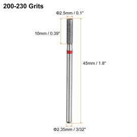 sourcing map 5pcs 200-230 Grits Diamond Grinding Bit 2.5mm Cylinder Head 2.35mm Shank 10mm Length Stone Sanding Drill Bits Rotary Tool for Ceramic Glass Nails Grinding Polishing