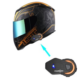 1Storm Motorcycle Full Face Helmet Skull King Matt Orange HJK311 + One Extra Clear Shield + Motorcycle Bluetooth Headset