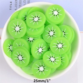 50 Pack Cute Fruit Vegetable Resin Charms Flatbacks Buttons Polymer Clay Beads for Miniature Fairy Garden Hair Accessories Jewelry Making Home Decorations(Kiwi)