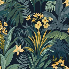 HENNOR Tropical Leaf Wallpaper Peel and Stick Boho Wallpaper 17.5 in x 32.8 ft Waterproof Self Adhesive Vintage Floral Wall Paper Modern Wallpaper for Cabinet Bedroom Bookcase Decor