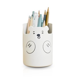 Aipeeo Pen Holder, Pencil Holder, Pen Holder, Round Bear Shape, Suitable for Schools, Homes, Offices (White)