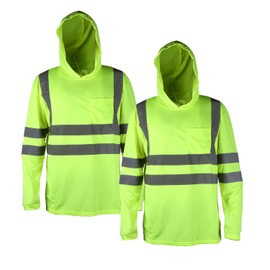 TZ Promise Men High Visibility Safety Hoodie Long Sleeve Hi-Vis Reflective Shirts, 2-Pack (US, Alpha, Medium, Regular, Regular, Fluorescent Green)