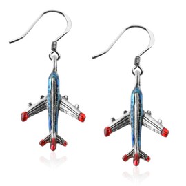 Whimsical Gifts Flight Attendant Charm Earrings (Airplane, Silver)