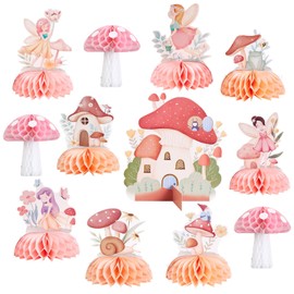 Easy Joy 12 PCS Fairy First Birthday Decorations Fairy Honeycomb Centerpieces for Tables Fairy Mushroom Birthday Table Decorations Fairy Birthday Party Decorations for Baby Shower Girls Fairy Party