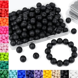 NUKAYAI 70Pcs Silicone Beads, 15mm Black Silicone Beads for Keychain Making Rubber Round Bulk Silicone Beads for DIY Bracelets and Necklace Crafts Making (Black)