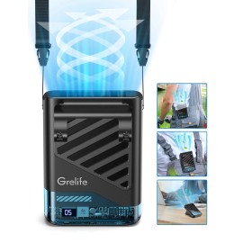Grelife Portable Waist Fan 5 Speed Rechargeable Personal Clip Fan Neck fan for Outdoor