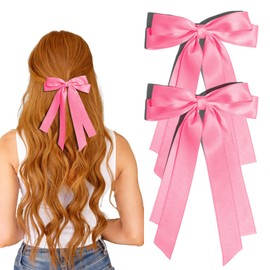 2 PCS Hair Bows for Girls Silky Satin Rose Red Bows Hair Clip Ribbon Hair Accessories for Women Bow Hair Clips