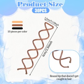 30 Pcs Spiral Hair Pins, 3 Colors Spin Pins Twist Hair Pins Alloy Spiral Bobby Pins Corkscrew Hair Pins Bun Twist Spiral Hair Pins with Non-scratch Rounded Tips for Women