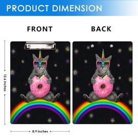 Britimes Clipboard Decorative Office School Hardboard Wood Nursing Clip Board and Pull for Standard A4 Letter Size Pink Gray Cute Rainbow Cat 12.6" X 8.9"