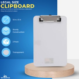 1InTheOffice Clear Plastic Clipboard, with Low Profile Clip, 8x5, 2 Pack