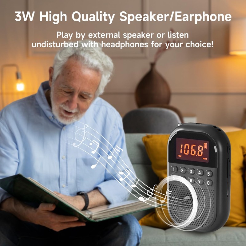UMUTOO Portable Radio AM FM with Bluetooth, Pocket Radio Rechargeable