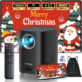 Agreago Projector, [Electric Focus] Projector with WiFi and Bluetooth, 15000Lumens 1080P Native Portable Black Projector, Outdoor Movie Projector
