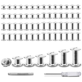120 Sets Leather Belt Repair Rivets Kit Fasteners Chicago Screws for Leather Crafting Purse Bag Leathercraft Belts Collar Making Supplies (Assorted, Silver)