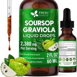 FRESHDRINKUS, Premium 2 fl oz Soursop Graviola Extract Liquid, 60ml Soursop Extract Liquid, 30 Days Supply – 100% from Natural Soursop Leaves and Fruit Extract, Vegan, Non-GMO, Gluten-Free (2 fl oz)