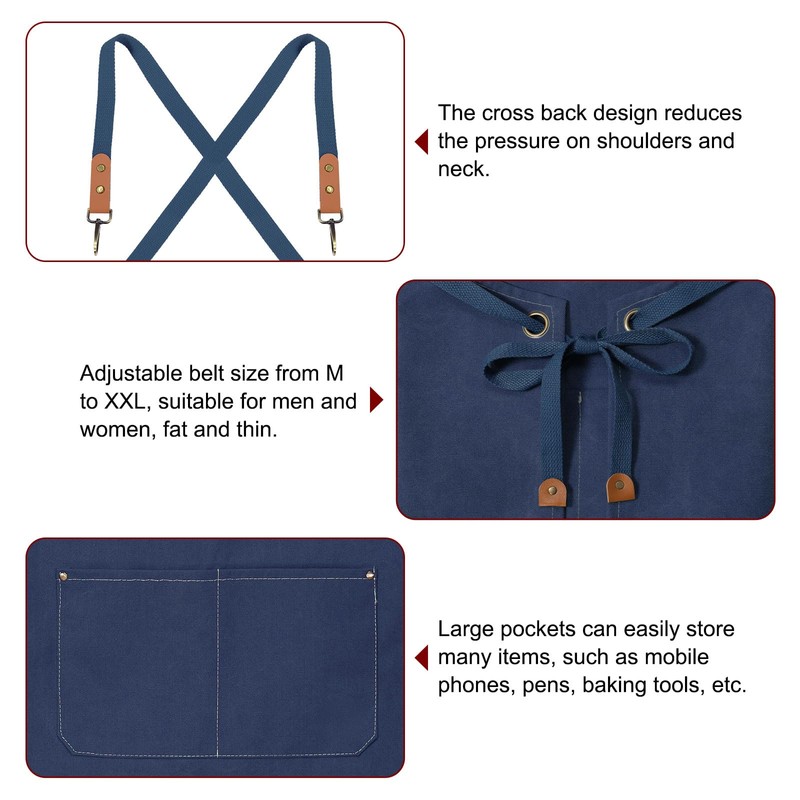 sourcing map Canvas Chef Aprons 75x69cm Adjustable Strap Cross Back