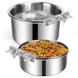 Dog Crate Water Bowl No Spill 40oz & 60oz, 2 Pack Stainless Steel Large Dog Water Bowls for Cage, Crate, Kennel - Hanging Detachable Pet Water/Food Bowl for Indoor & Outdoor