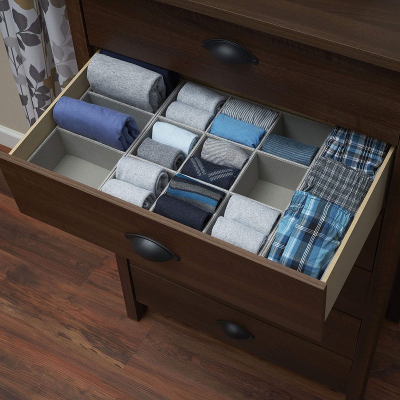 Household Essentials Grey 727-1 Deep 3 Section Drawer Organizer Box