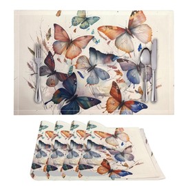 NETILGEN Tablemats Pack of 4, Washable Heat Resistant PVC Weave Texture Dining Table Mats for Home Outdoor Indoor Party Decor Table Ornaments, Butterfly Beige