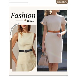 WELROG 2 Pack Women Leather Belts for Dress Jeans Belt with Gold Buckle Belts for Women No Holes Adjustable Belt(Black+White)