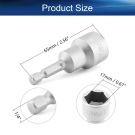 Utoolmart 1/4" Quick-Change Hex Shank 17mm Setter Impact Nut Driver Drill Bit Tool, 65mm Length, Metric No-Magnetic 1 Pcs