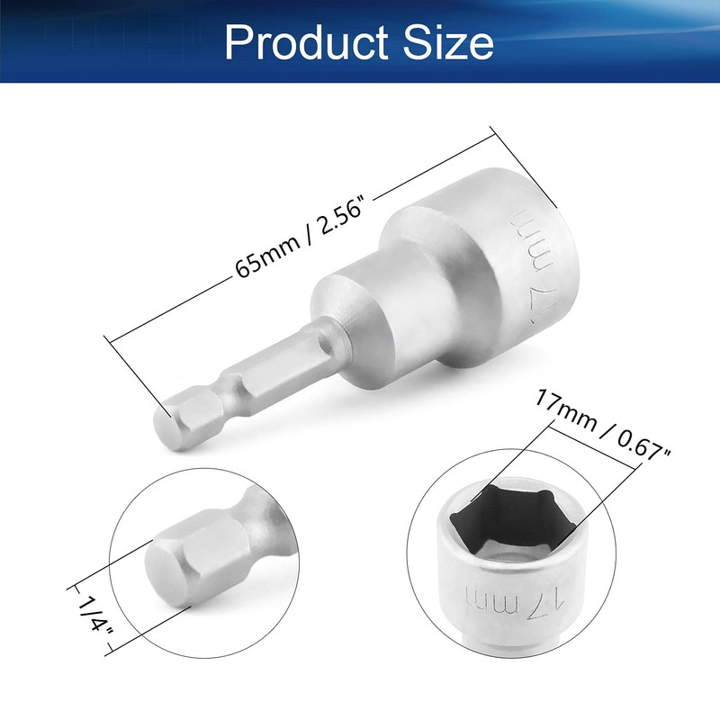 Utoolmart 1/4" Quick-Change Hex Shank 17mm Setter Impact Nut Driver