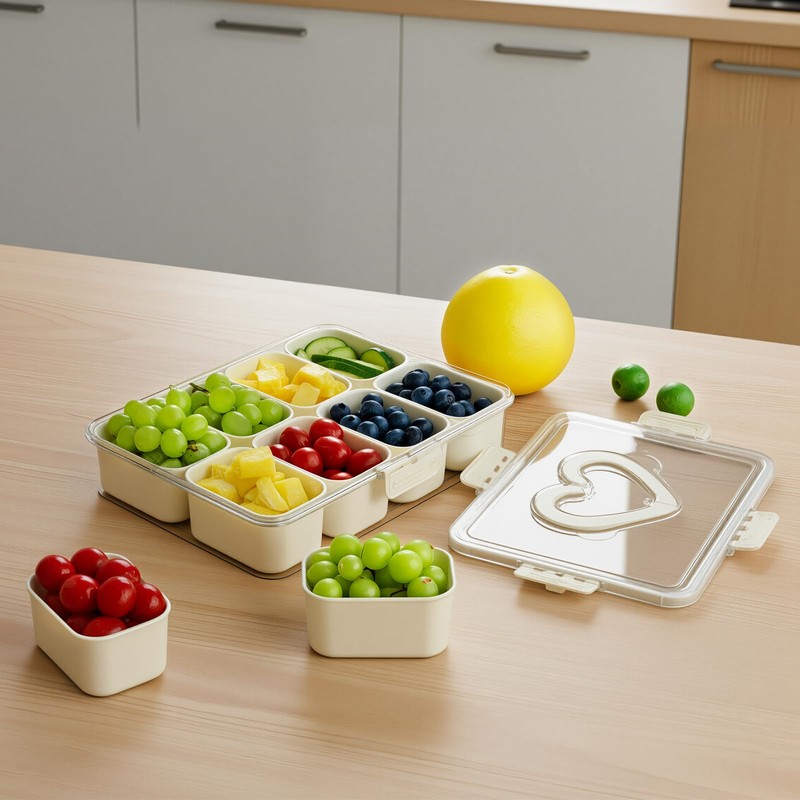 Snackle Box Container, 8 Removable Snack Containers with Lid