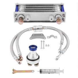 Motorcycle Aluminum Quick Cooling Engine Oil Cooler Oil Cooling Radiator System Kit Fit for CB for CG6 100CC-250CC(65ML-Silver)