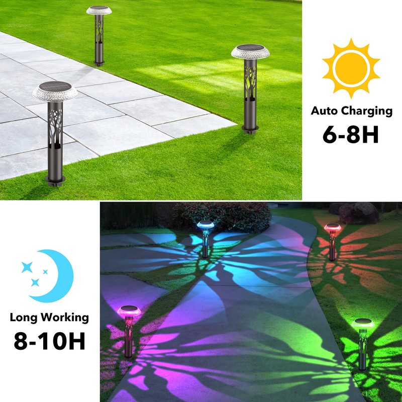 Eyrosa Large Solar Pathway Lights 6 Pack, 8 Modes Solar