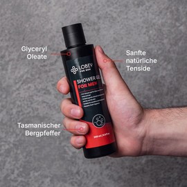LOBEY Duschgel für Männer – Sanftes Duschgel mit Zitrusduft und Tasmanischem Pfeffer – Pflanzliche Pflege für empfindliche Männerhaut – Auch als Haarshampoo Geeignet (200 ml)