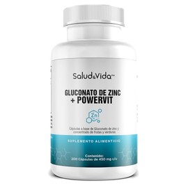 Gluconato de Zinc 20 mg de Zinc Elemental | Uno al día | 200 Cápsulas | S&V | Sin Gluten y Sin OMG.
