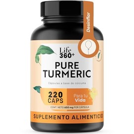 Life360+ Cúrcuma Pura | 220 Cápsulas | Alta Absorción | Raíz de Cúrcuma 1300 mg por porción | Adicionado con Magnesio | Pure Turmeric