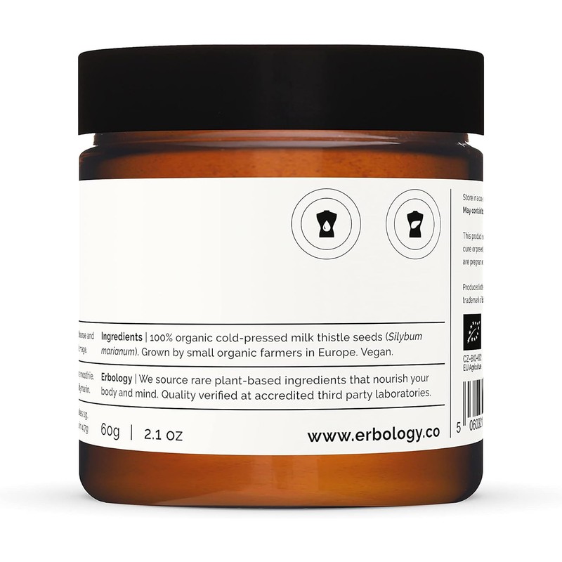 Erbology オーガニック ミルクシスルパウダー 60g - 20サービング - 1サービングあたり180mgのシリマリン - 100％ミルクシスルシードからコールドプレス